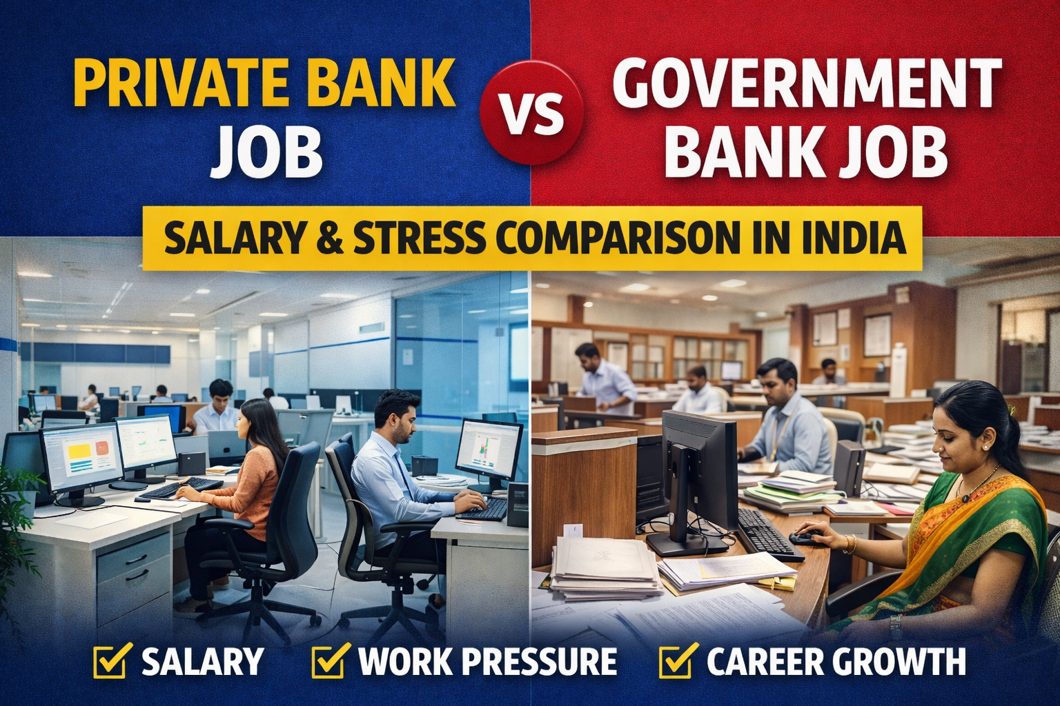 government bank vs private bank salary