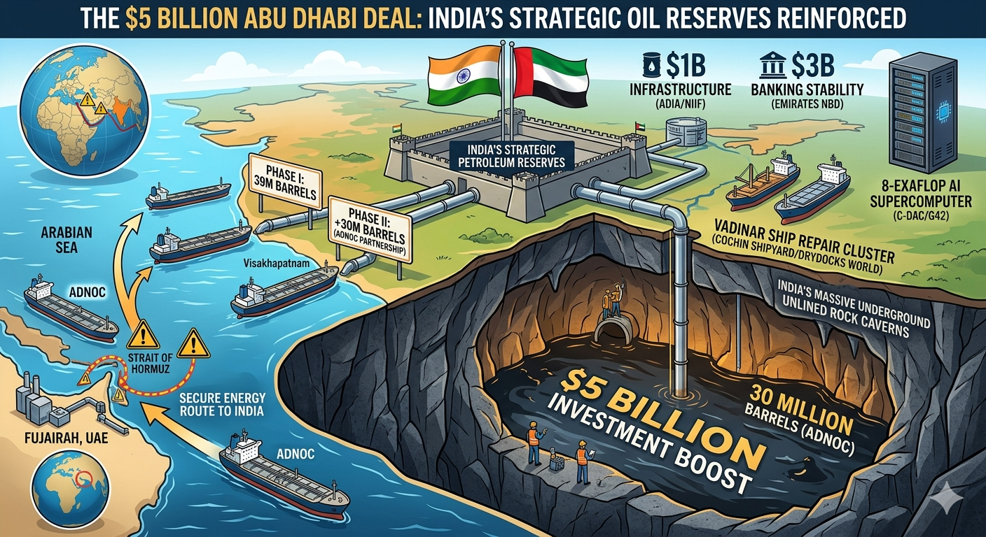 Map of the India-UAE energy corridor bypassing the Strait of Hormuz via Fujairah port.